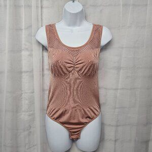 Just One Pink Bodysuit Babydoll Mesh Sleeveless Ribbed Stretch Bodycon 1X